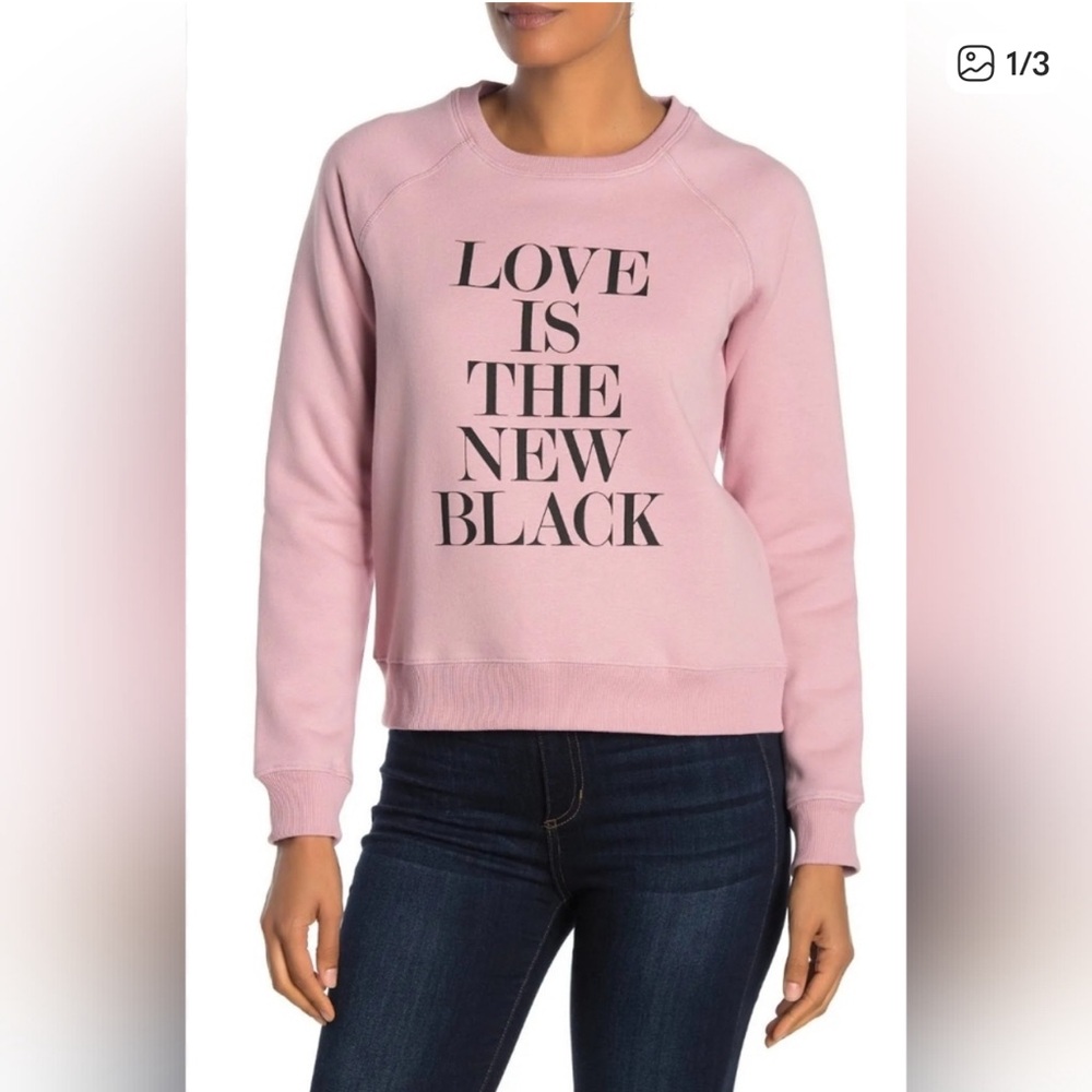 Rebecca Minkoff Pink “Love Is The New Black” Sweatshirt Medium (Tight Fit ) 🩷🖤